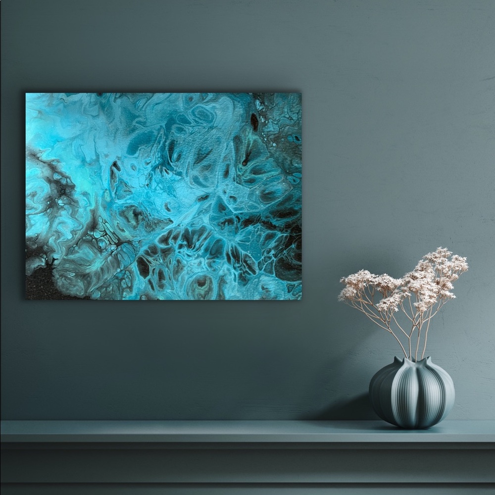 Painting - Fluid Art Original On 9x12 Canvas - “Blue Smoke”